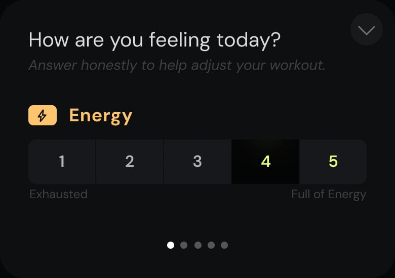 The pre-workout check-in asking the athlete how they feel today